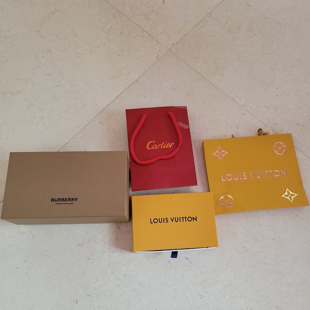 designer box and shopping bags